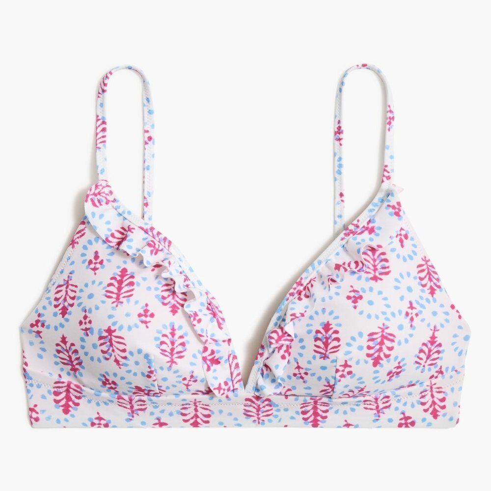 J Crew‎ Women's Floral French Bikini Top with Ruffles XXL